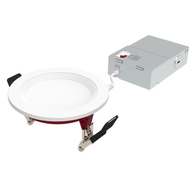 Halco FRSDL-4-CS-BT-120V Fire Rated 4 Inch Slim Downlight CCT Selectable 2700K/3000K/3500K/4000K/5000K 11W 900Lm Baffle Trim 120V Triac Dimming T24 (89203)