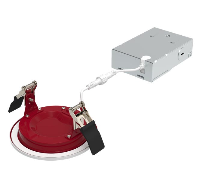 Halco FRSDL-4-CS-BT-120V Fire Rated 4 Inch Slim Downlight CCT Selectable 2700K/3000K/3500K/4000K/5000K 11W 900Lm Baffle Trim 120V Triac Dimming T24 (89203)