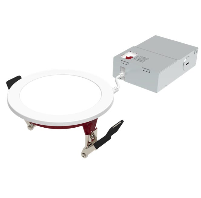 Halco FRSDL-4-CS-ST-120V Fire Rated 4 Inch Slim Downlight CCT Selectable 2700K/3000K/3500K/4000K/5000K 11W 900Lm Smooth Trim 120V Triac Dimming T24 (89202)