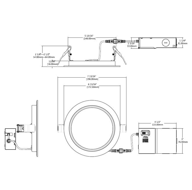 Halco FRSDL-6-CS-BT-120V Fire Rated 6 Inch Slim Downlight CCT Selectable 2700K/3000K/3500K/4000K/5000K 15W 1250Lm Baffle Trim 120V Triac Dimming T24 (89205)