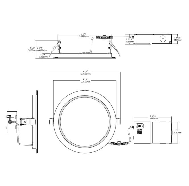 Halco FRSDL-8-CS-BT-120V Fire Rated 8 Inch Slim Downlight CCT Selectable 2700K/3000K/3500K/4000K/5000K 19W 1600Lm Baffle Trim 120V Triac Dimming T24 (89207)