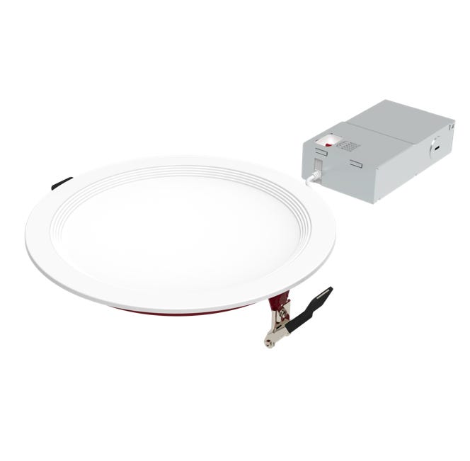 Halco FRSDL-8-CS-BT-120V Fire Rated 8 Inch Slim Downlight CCT Selectable 2700K/3000K/3500K/4000K/5000K 19W 1600Lm Baffle Trim 120V Triac Dimming T24 (89207)
