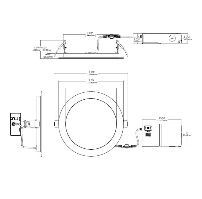 Halco FRSDL-8-CS-ST-120V Fire Rated 8 Inch Slim Downlight CCT Selectable 2700K/3000K/3500K/4000K/5000K 19W 1600Lm Smooth Trim 120V Triac Dimming T24 (89206)