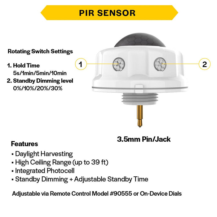 Halco HSN-SEN-PIR-DAY-010-3.5-WH Haisen PIR Sensor 12VDC Input 0-10V Dimming With Daylight Harvesting And Photocell Function 3.5Mm Audio Pin White (37323)