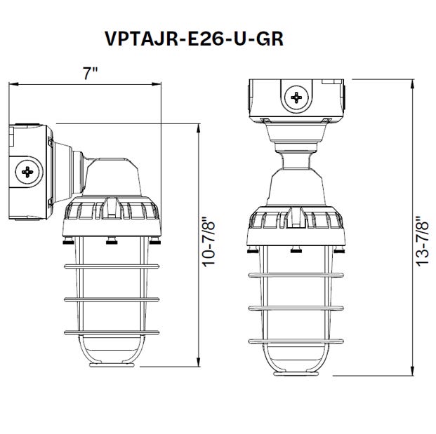 Halco VPTAJR-LS-CS-U-GR Vaportight Adjustable Arm Jelly Jar Wattage/CCT Selectable 10W/20W 4000K/5000K 120-277Vac Gray Die-Cast Body (12556)