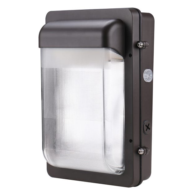 Halco LPWP-1-LS-CS-U-BZ Low Profile Wall Pack Size 1 Selectable 1950Lm-3375Lm 15W/20W/25W 3000K/4000K/5000K Photocell Enable-Disable 120-277VAC Bronze (39860)