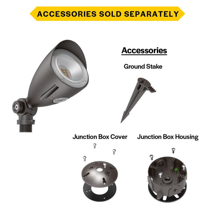 Halco MBUL-10-CS-U-BZ LED Mini Bullet Flood 10W CCT Selectable 3000K/4000K/5000K 120-277V 60 Degree Beam Angle Non-Dimmable Bronze With Optional Photocell (25590)