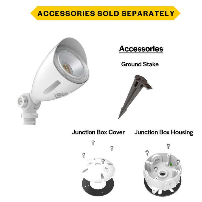 Halco MBUL-10-CS-U-WH LED Mini Bullet Flood 10W CCT Selectable 3000K/4000K/5000K 120-277V 60 Degree Beam Angle Non-Dimmable White With Optional Photocell (25591)