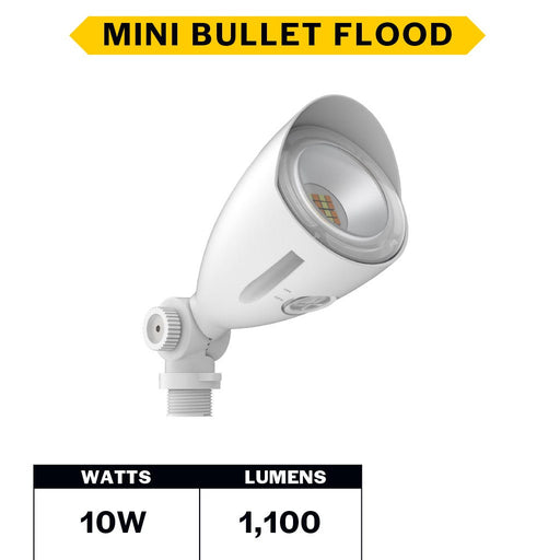 Halco MBUL-10-CS-U-WH LED Mini Bullet Flood 10W CCT Selectable 3000K/4000K/5000K 120-277V 60 Degree Beam Angle Non-Dimmable White With Optional Photocell (25591)