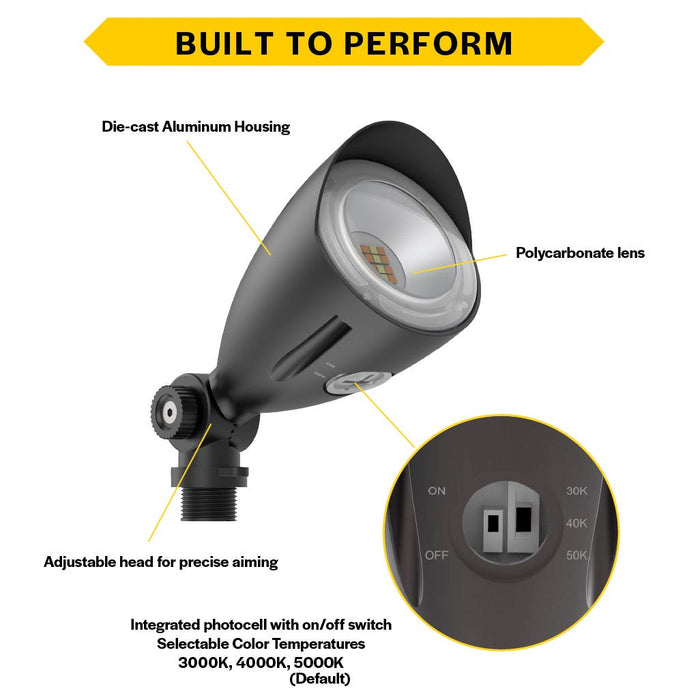 Halco MBUL-10-CS-U-BL LED Mini Bullet Flood 10W CCT Selectable 3000K/4000K/5000K 120-277V 60 Degree Beam Angle Non-Dimmable Black With Optional Photocell (25592)