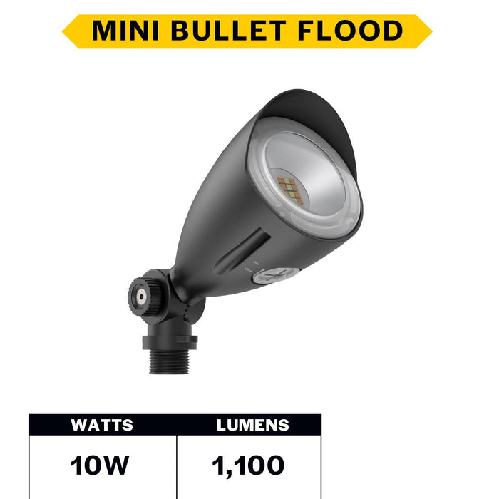Halco MBUL-10-CS-U-BL LED Mini Bullet Flood 10W CCT Selectable 3000K/4000K/5000K 120-277V 60 Degree Beam Angle Non-Dimmable Black With Optional Photocell (25592)