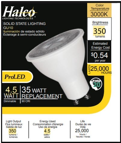 Halco MR16M5-GU10-LED LED MR16 Flood 5W 3000K GU10 Base 40 Degree 120V 350Lm Dimmable (20009)
