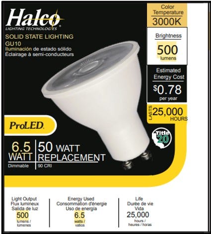 Halco MR16T7-GU10-LED LED MR16 Narrow Flood 7W 3000K GU10 Base 25 Degree 120V 500Lm Dimmable (20010)
