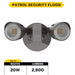 Halco PFL-LS-CS-U-BZ Patrol LED Security Flood Dual Heads Selectable 1450Lm/2175Lm/2900Lm 10W/15W/20W 3000K/4000K/5000K 120-277 VAC Bronze No Motion Sensor (25596)