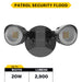 Halco PFL-LS-CS-U-BL Patrol LED Security Flood Dual Heads Selectable 1450Lm/2175Lm/2900Lm 10W/15W/20W 3000K/4000K/5000K 120-277 VAC Black No Motion Sensor (25598)