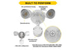 Halco PFL-LS-CS-U-WH-SR Patrol LED Security Flood Dual Heads Selectable 1450Lm/2175Lm/2900Lm 10W/15W/20W 3000K/4000K/5000K 120-277 VAC White With Motion Sensor (25594)
