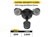 Halco PFL-LS-CS-U-BL-SR Patrol LED Security Flood Dual Heads Selectable 1450Lm/2175Lm/2900Lm 10W/15W/20W 3000K/4000K/5000K 120-277 VAC Black With Motion Sensor (25595)