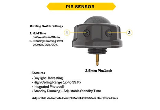 Halco HSN-SEN-MS-DAY-010-3.5-BK Haisen Microwave Sensor 12VDC Input 0-10V Dimming With Daylight Harvesting And Photocell Function 3.5mm Audio Pin Black For High Bays (37315)