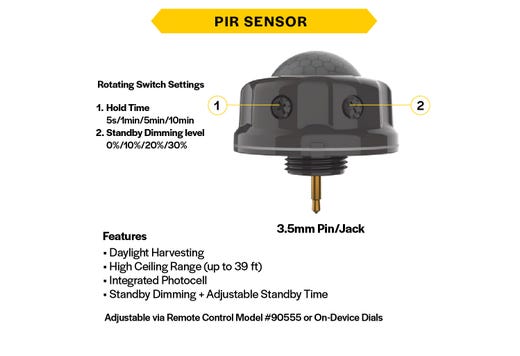 Halco HSN-SEN-MS-DAY-010-3.5-BK Haisen Microwave Sensor 12VDC Input 0-10V Dimming With Daylight Harvesting And Photocell Function 3.5mm Audio Pin Black For High Bays (37315)