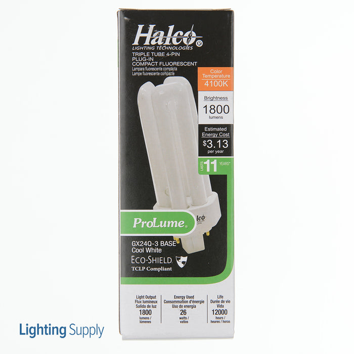 Halco PL26T/E/41/ECO Compact Fluorescent 26W 120V 4100K 1800Lm 4-Pin GX24Q-3 Plug-In Base Dimmable Triple Tube 4-Pin Prolume Bulb (109024)