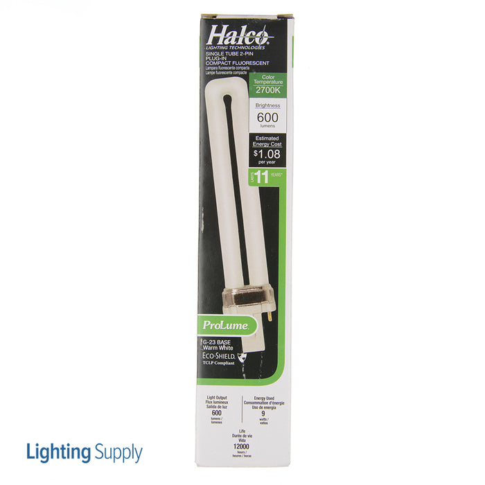 Halco PL9S/27/ECO Compact Fluorescent 9W 120V 2700K 600Lm Bi-Pin G23 Plug-In Base Dimmable Single Tube Prolume Bulb (109112)