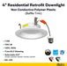 Halco RDLC-4-CS-BT-120V Residential Retrofit Downlight 4 Inch 700lm 7.5W CCT Selectable 2700K/3000K/3500K/4000K/5000K Baffle Trim 120V Triac Dimming (89015)