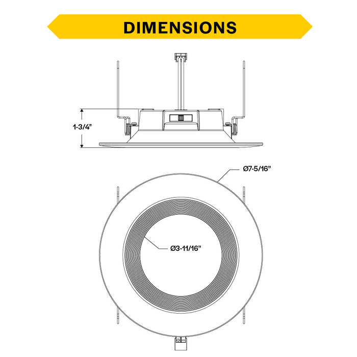 Halco RDLC-6-CS-BT-120V Residential Retrofit Downlight 6 Inch 900lm 10W CCT Selectable 2700K/3000K/3500K/4000K/5000K Baffle Trim 120V Triac Dimming (89017)