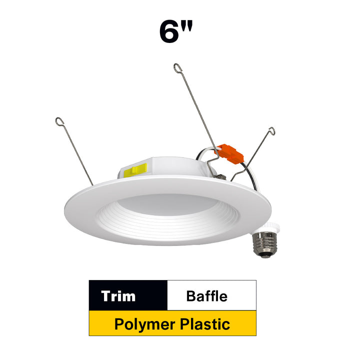Halco RDLC-6-CS-BT-120V Residential Retrofit Downlight 6 Inch 900lm 10W CCT Selectable 2700K/3000K/3500K/4000K/5000K Baffle Trim 120V Triac Dimming (89017)