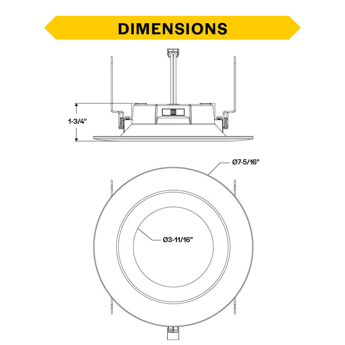 Halco RDLC-6-CS-ST-120V Residential Retrofit Downlight 6 Inch 900lm 10W CCT Selectable 2700K/3000K/3500K/4000K/5000K Smooth Trim 120V Triac Dimming (89018)