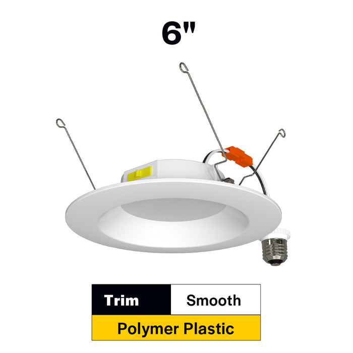 Halco RDLC-6-CS-ST-120V Residential Retrofit Downlight 6 Inch 900lm 10W CCT Selectable 2700K/3000K/3500K/4000K/5000K Smooth Trim 120V Triac Dimming (89018)