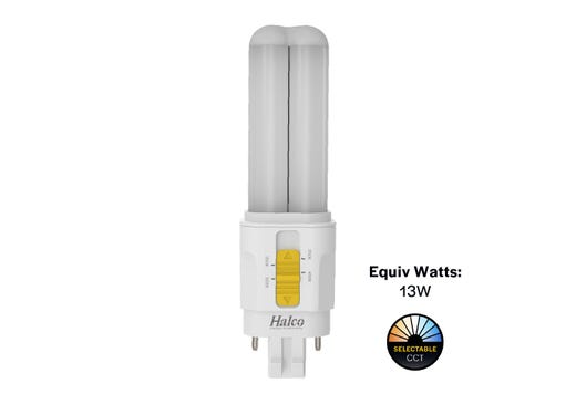 Halco PLD5O-8CS-HYB-GX23-LED2 LED Double Tube Omni-Directional Plug-In Lamp GX23 2-Pin Base 5.5W CCT Selectable 3000K/3500K/4000K/5000K Hybrid Type A Type B Non-Dimmable (82846)