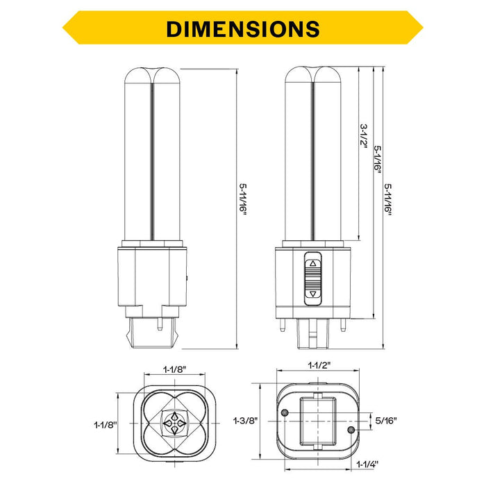 Halco PLD7O-8CS-HYB-GX32-LED2 LED Double Tube Omni-Directional Plug-In Lamp Gx32 2-Pin Base 7W CCT Selectable 3000K/3500K/4000K/5000K Hybrid Type A-Type B Non-Dimmable (82847)