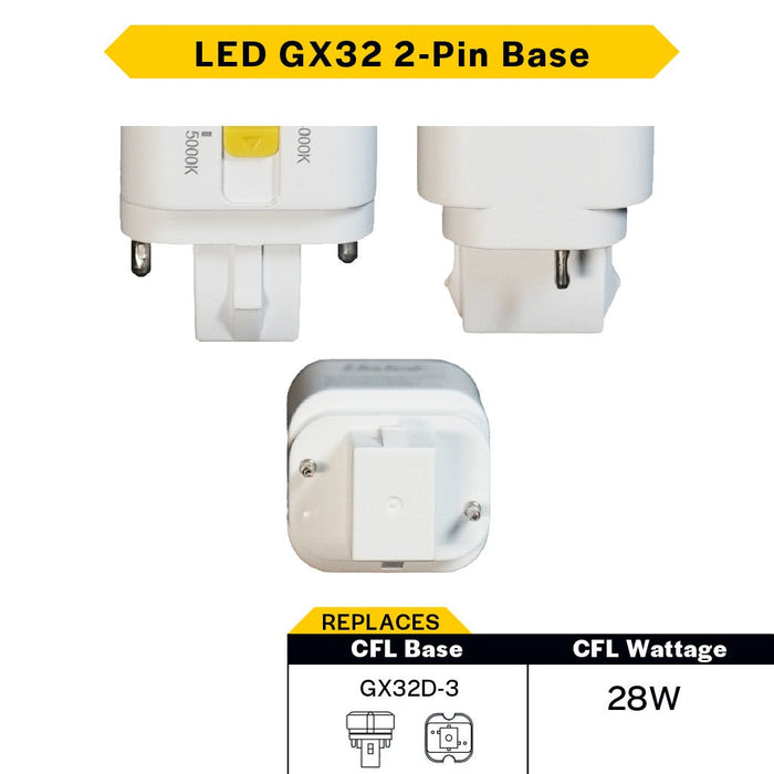 Halco PLD9O-8CS-HYB-GX32-LED2 LED Double Tube Omni-Directional Plug-In Lamp Gx32 2-Pin Base 9W CCT Selectable 3000K/3500K/4000K/5000K Hybrid Type A-Type B Non-Dimmable (82848)