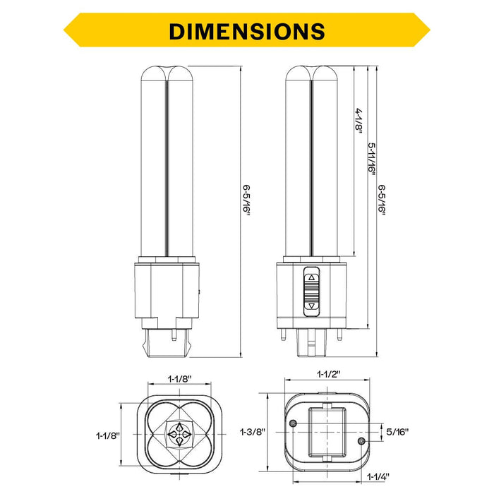 Halco PLD9O-8CS-HYB-GX32-LED2 LED Double Tube Omni-Directional Plug-In Lamp Gx32 2-Pin Base 9W CCT Selectable 3000K/3500K/4000K/5000K Hybrid Type A-Type B Non-Dimmable (82848)