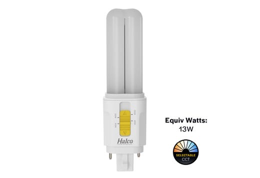 Halco PLD5O-8CS-HYB-G24D-LED2 LED Double Tube Omni-Directional Plug-In Lamp G24D 2-Pin Base 5.5W CCT Selectable 3000K/3500K/4000K/5000K Hybrid Type A Type B Non-Dimmable (82849)