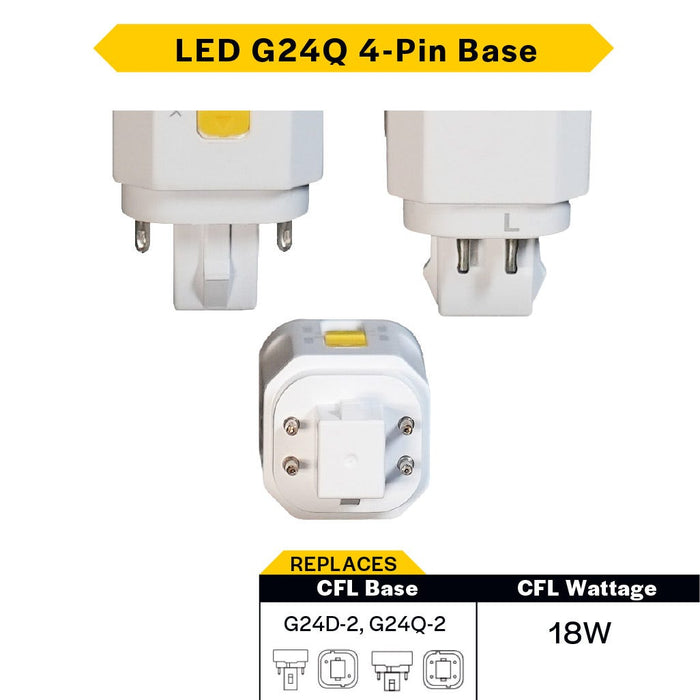 Halco PLD7O-8CS-HYB-G24Q-LED2-D LED Double Tube Omni-Directional Plug-In Lamp G24Q 4-Pin Base 7W CCT Selectable 3000K/3500K/4000K/5000K Hybrid Type A-Type B Dimmable (82850)