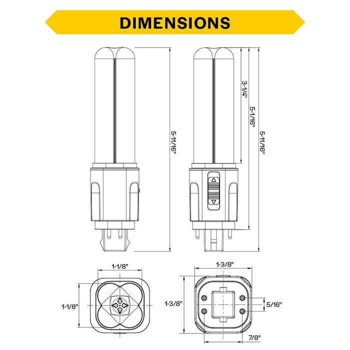 Halco PLD7O-8CS-HYB-G24Q-LED2-D LED Double Tube Omni-Directional Plug-In Lamp G24Q 4-Pin Base 7W CCT Selectable 3000K/3500K/4000K/5000K Hybrid Type A-Type B Dimmable (82850)