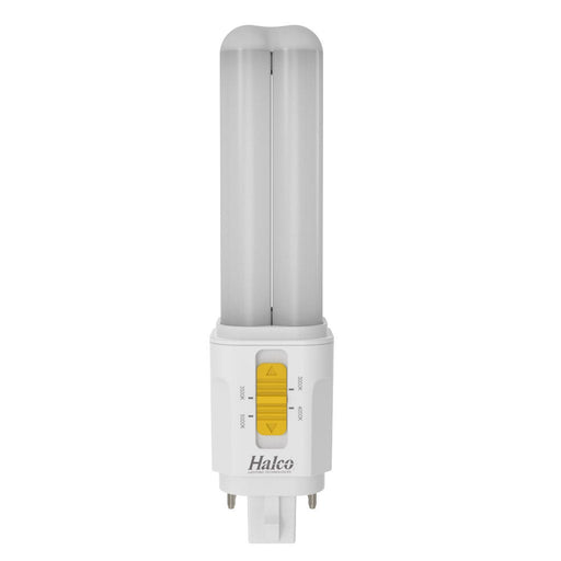Halco PLD7O-8CS-HYB-G24Q-LED2-D LED Double Tube Omni-Directional Plug-In Lamp G24Q 4-Pin Base 7W CCT Selectable 3000K/3500K/4000K/5000K Hybrid Type A-Type B Dimmable (82850)