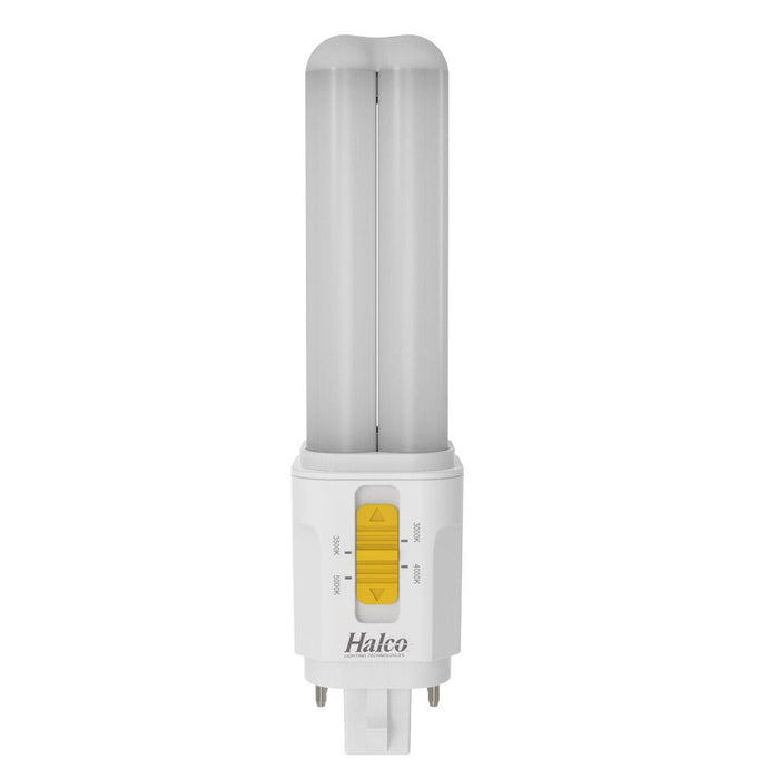 Halco PLD7O-8CS-HYB-G24Q-LED2-D LED Double Tube Omni-Directional Plug-In Lamp G24Q 4-Pin Base 7W CCT Selectable 3000K/3500K/4000K/5000K Hybrid Type A-Type B Dimmable (82850)