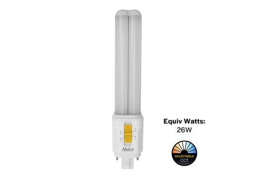 Halco PLD9O-8CS-HYB-G24Q-LED2-D LED Double Tube Omni-Directional Plug-In Lamp G24Q 4-Pin Base 9.5W CCT Selectable 3000K/3500K/4000K/5000K Hybrid Type A Type B Dimmable (82852)