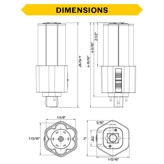 Halco PLT7O-8CS-BYP-GX24D-LED2 LED Triple Tube Omni-Directional Plug-In Lamp Gx24D 2-Pin Base 7W CCT Selectable 3000K/3500K/4000K/5000K Ballast Bypass Type B Non-Dimmable (82855)