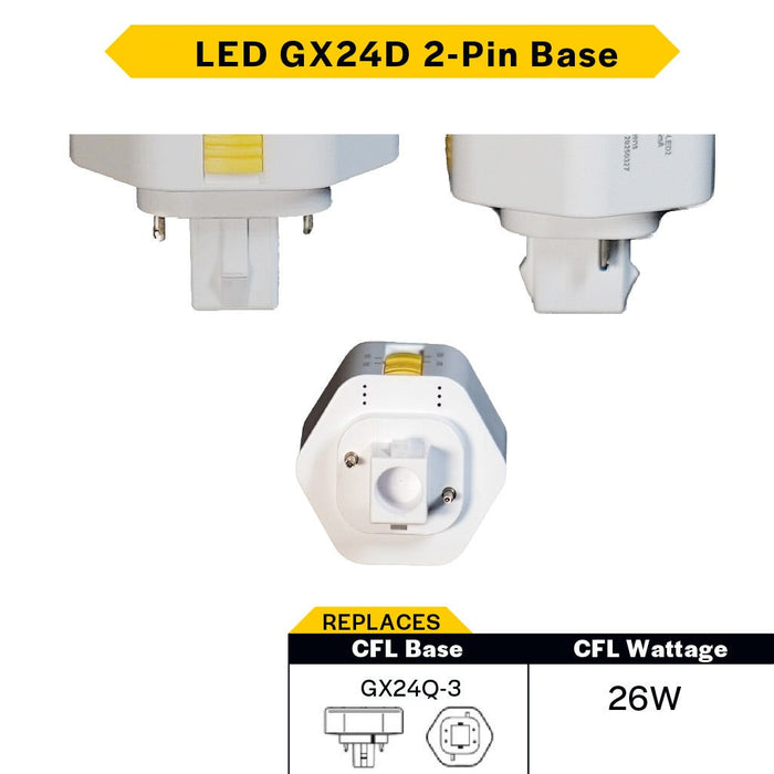 Halco PLT9O-8CS-BYP-GX24D-LED2 LED Triple Tube Omni-Directional Plug-In Lamp Gx24D 2-Pin Base 9W CCT Selectable 3000K/3500K/4000K/5000K Ballast Bypass Type B Non-Dimmable (82856)