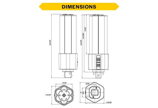 Halco PLT15O-8CS-BYP-GX24D-LED2 LED Triple Tube Omni-Directional Plug-In Lamp GX24D 2-Pin Base 15W CCT Selectable 3000K/3500K/4000K/5000K Ballast Bypass Type B Non-Dimmable (82857)