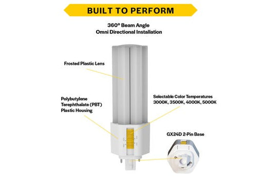 Halco PLT17O-8CS-BYP-GX24D-LED2 LED Triple Tube Omni-Directional Plug-In Lamp GX24D 2-Pin Base 17W 3000K/3500K/4000K/5000K Ballast Bypass Type B Non-Dimmable (82858)