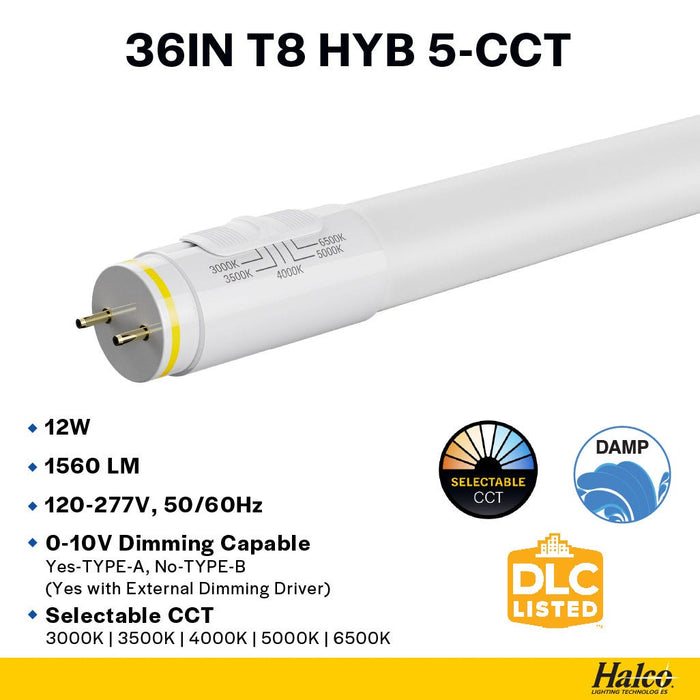 Halco CCT Selectable T8 LED Type A/B Tube