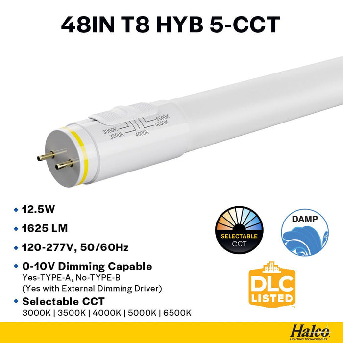 Halco CCT Selectable T8 LED Type A/B Tube