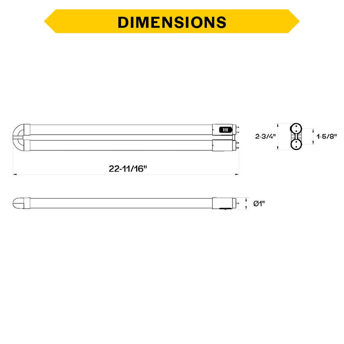 Halco T8U1-8CS-HYB-D-LED LED T8 U-Bend Medium Bi-Pin G13 Base 1-5/8 Inch Spacing Hybrid Type A/B 15W CCT Selectable 3000K/3500K/4000K/5000K/6500K 120-277V Dimmable (82394)