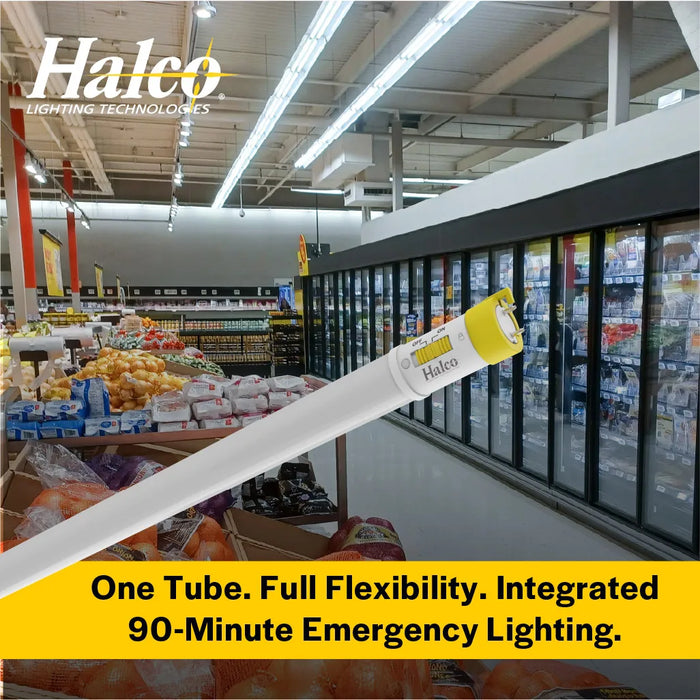 Halco T8EM-24FR09-CSBYP-LED-UL924-2PK 24 Inch LED Emergency Linear T8 Tube G13 Base Wattage/CCT Selectable 7W/8W/9W 3000K/3500K/4000K/5000K/6500K 120-277V 90-Minute Battery Backup 2-Pack (82384)