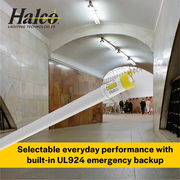 Halco T8EM-24FR09-CSBYP-LED-UL924-2PK 24 Inch LED Emergency Linear T8 Tube G13 Base Wattage/CCT Selectable 7W/8W/9W 3000K/3500K/4000K/5000K/6500K 120-277V 90-Minute Battery Backup 2-Pack (82384)