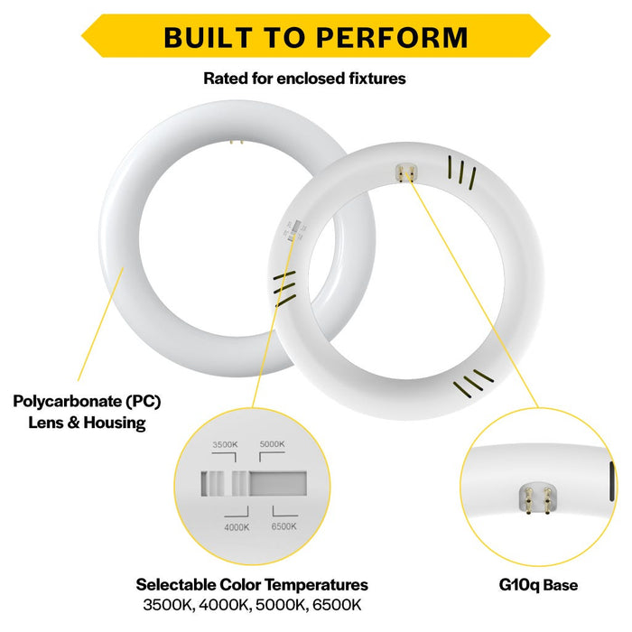 Halco T9C8-8CS-HYB-LED LED Circline 8 Inch T9 G10Q Base 11W Hybrid Type A/B CCT Selectable 3500K/4000K/5000K/6500K 1400Lm 120-277V Non-Dimmable (87506)